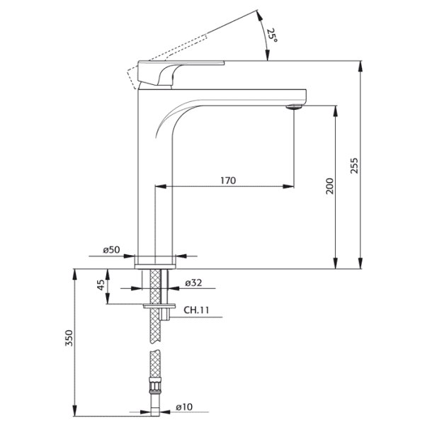 Hoge wastafelkraan rond CN5301 - Afbeelding 2
